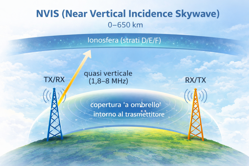 NVIS Near Vertical Incidence Skywave ground wave onde radio banda per banda